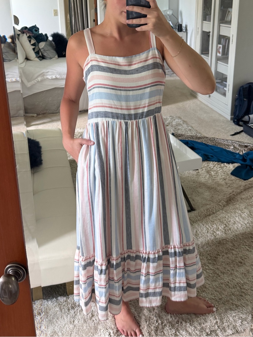 Corley Striped Sleeveless Maxi Dress in White and Pastel Stripes
